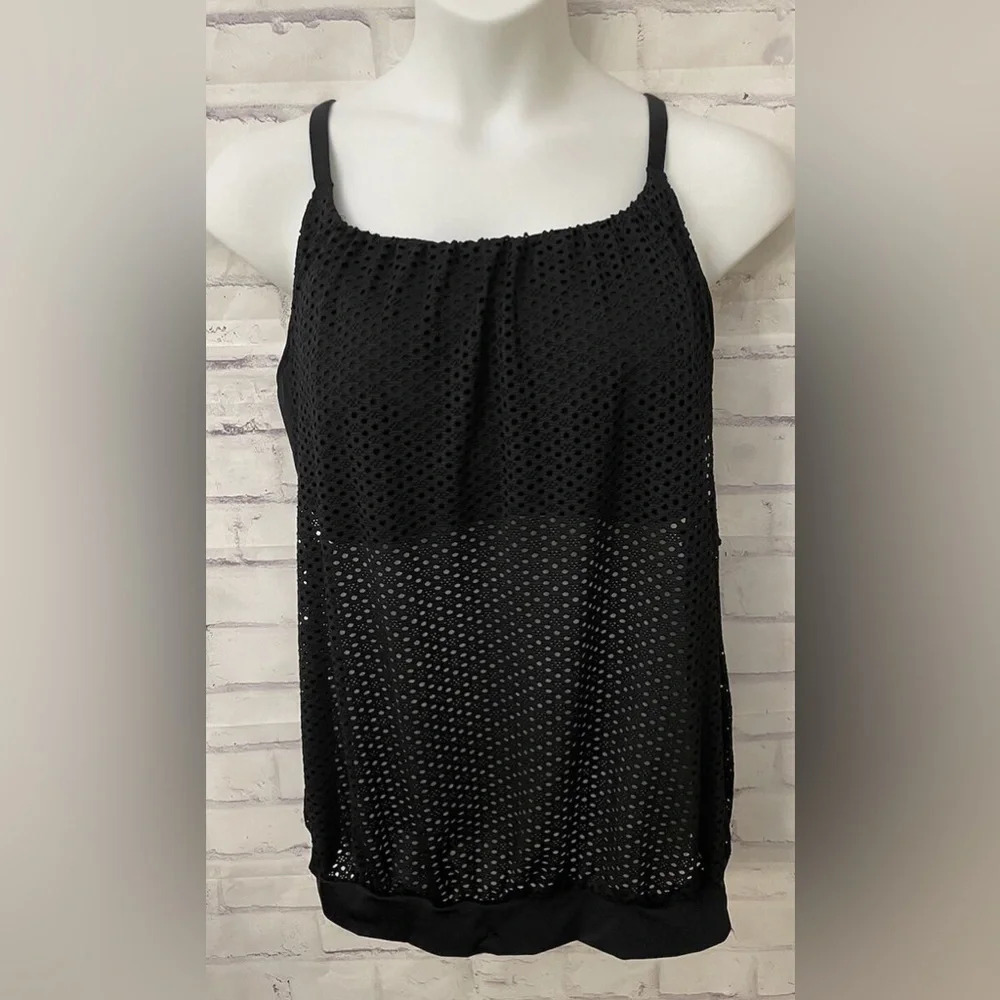 Cacique Black Eyelet Swim Tankini Cover-Up